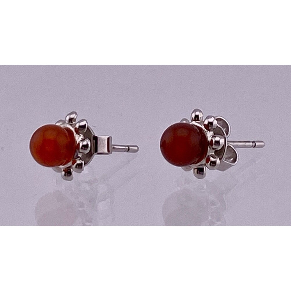 VTG European 835 Silver & Possibly Carnelian Cabochon Stud Earrings.
